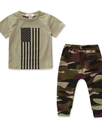 Little Kids' Suit Summer Men's Clothing Independence Day Flag Camouflage Suit