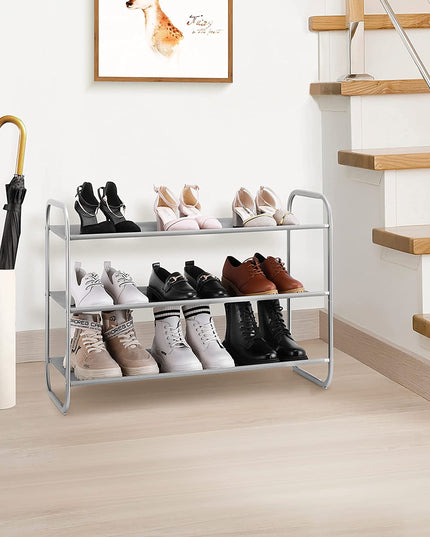3-Tier Shoe Rack, Fabric Shoe Shelf for Closet Bedroom Entryway (Light Gray)