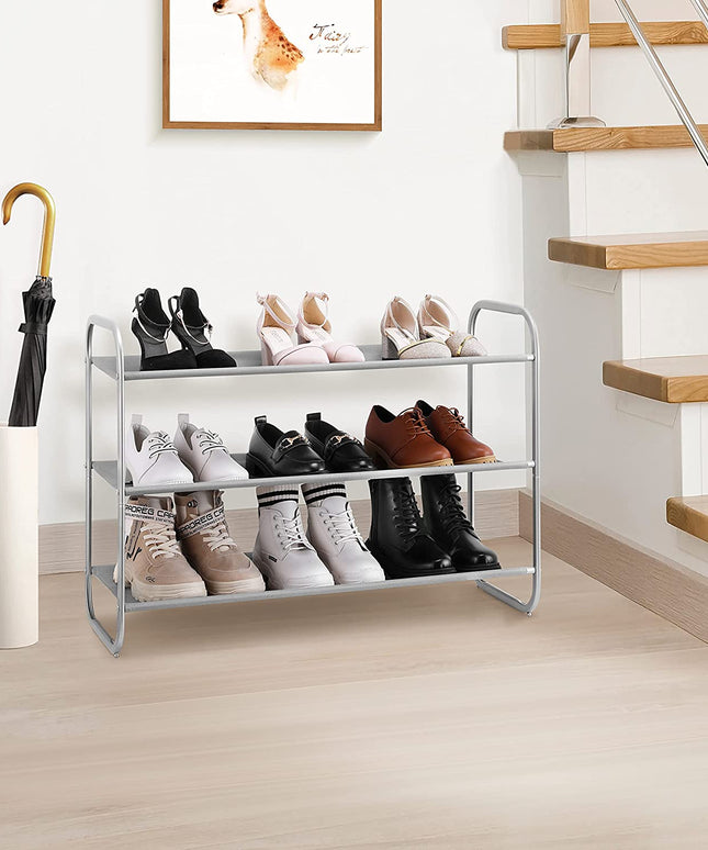 3-Tier Shoe Rack, Fabric Shoe Shelf for Closet Bedroom Entryway (Light Gray)