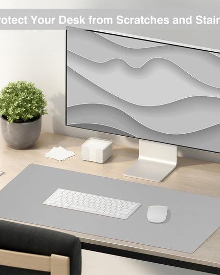Dual Sided Desk Pad, Large Desk Mat, Waterproof Desk Blotter Protector Mouse Pad, Leather Desk Pad Large for Keyboard and Mouse (36" X 17", Gray/Sliver)