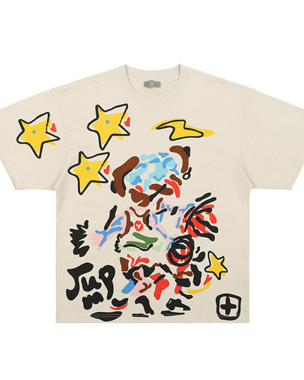 Loose Graffiti Stars Print T-Shirts