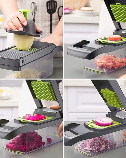 Vegetable Chopper Mandoline Slicer Cutter Chopper and Grater 12 in 1 Vegetable Slicer Cheese Slicer Onion Chopper Gray