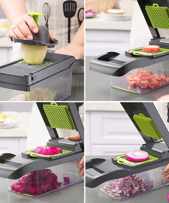 Vegetable Chopper Mandoline Slicer Cutter Chopper and Grater 12 in 1 Vegetable Slicer Cheese Slicer Onion Chopper Gray