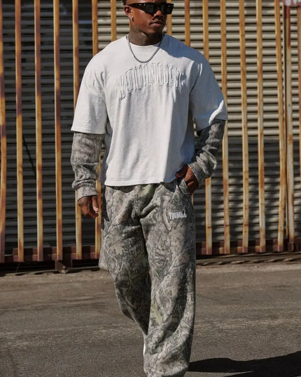 2025 American Trendy Brand Digital Camouflage Print Straight-Leg Sports Fitness Loose and Versatile Wide-Leg Trousers