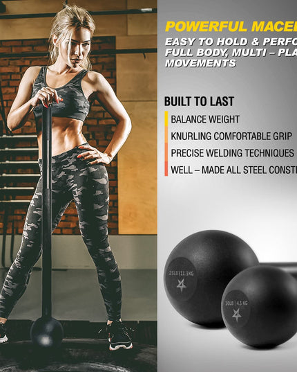 Steel Mace Bell for Strength Training - Support Full Body, Muscles, Shoulder, Grips & Forearms Workouts to Rehabilitation, Stretching 5, 7, 10, 15, 20, 25, 30Lb for Woman & Man