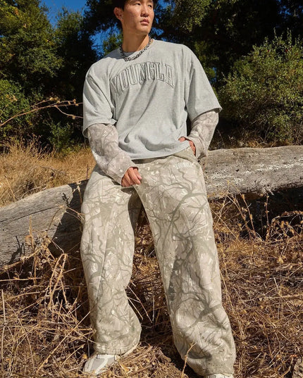 2025 American Trendy Brand Digital Camouflage Print Straight-Leg Sports Fitness Loose and Versatile Wide-Leg Trousers