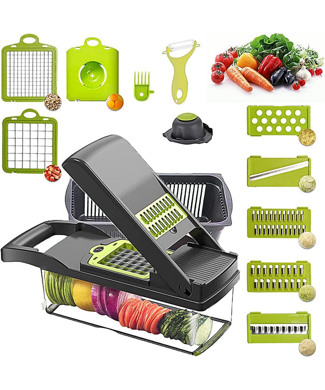 Vegetable Chopper Mandoline Slicer Cutter Chopper and Grater 12 in 1 Vegetable Slicer Cheese Slicer Onion Chopper Gray
