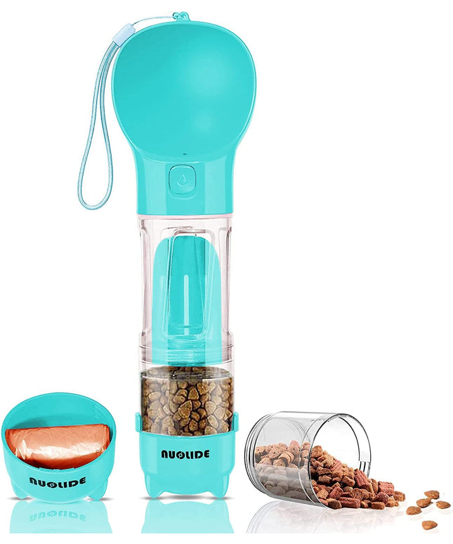 Dog Water Bottles for Walking, 4 in 1 Portable Pet Water Bottle Dispenser Leakproof Dog Travel Water Bottle with Food Container & Waste Bag, Dog Accessories for Outdoor Hiking,19Oz(Lake-Blue)