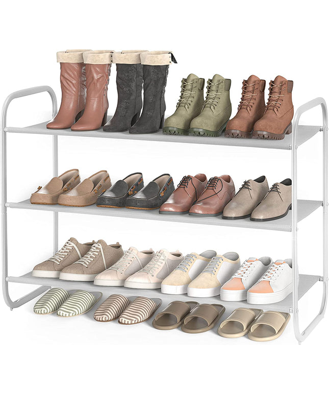 3-Tier Shoe Rack, Fabric Shoe Shelf for Closet Bedroom Entryway (Light Gray)