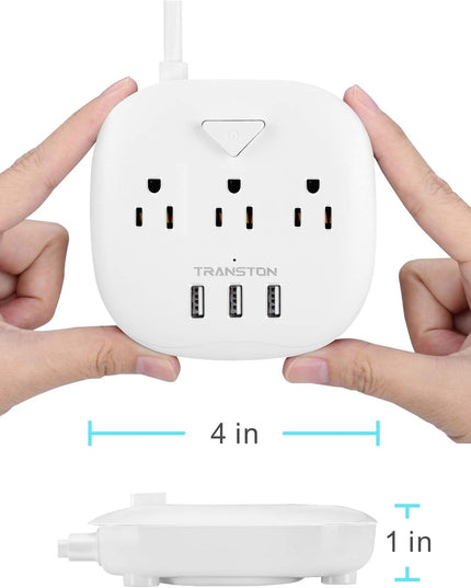 Power Strip 3 Outlets and 3 USB Ports with Switch Control, Desktop Charging Station with 5 Ft Extension Cord, Compact for Nightstand, Office and Travel - White