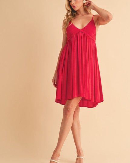 Aemi + Co Ruched Plunge Mini Cami Dress