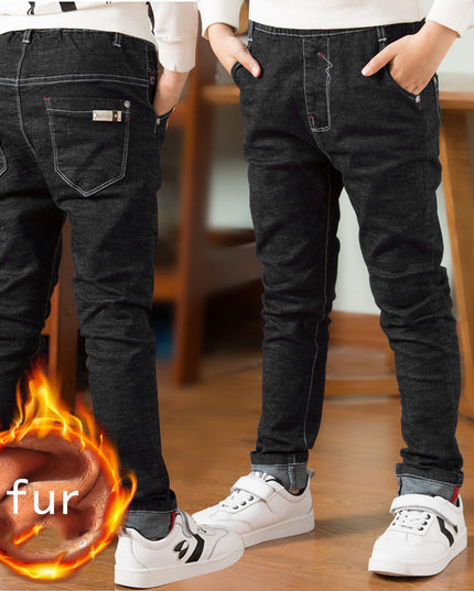 Children's Clothing, Boys' Jeans With Thick Fleece, Winter Children's Casual Wear