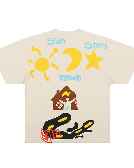 Loose Graffiti Stars Print T-Shirts