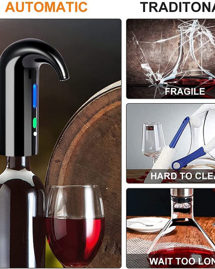 Electric Wine Aerator, Electric Wine Pourer and Wine Dispenser Pump, Multi-Smart Automatic Filter Wine Dispenser with USB Rechargeable for Travel, Home and Bar(Black)