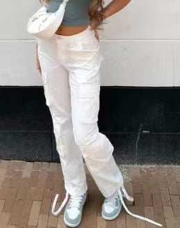 Trousers With Pockets Low Waist Overalls Cargo Pants