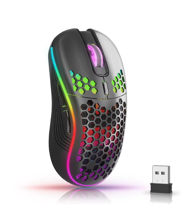 2.4G Wireless Mouse with RGB Backlit 6-Button 3-Speed DPI Type C Rechargeable Ergonomic Honeycomb Design Gaming Mouse