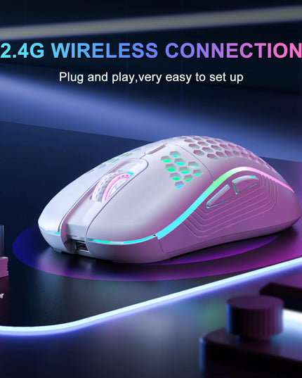 2.4G Wireless Mouse with RGB Backlit 6-Button 3-Speed DPI Type C Rechargeable Ergonomic Honeycomb Design Gaming Mouse