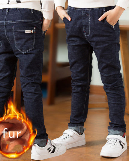 Children's Clothing, Boys' Jeans With Thick Fleece, Winter Children's Casual Wear
