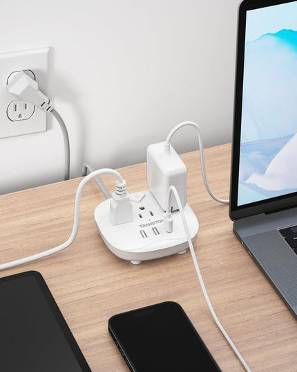 Power Strip 3 Outlets and 3 USB Ports with Switch Control, Desktop Charging Station with 5 Ft Extension Cord, Compact for Nightstand, Office and Travel - White