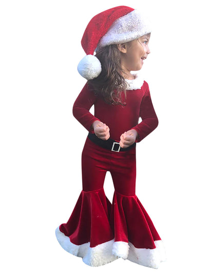 Winter Christmas Long-sleeved Shirt Bell Bottoms Hat Three-piece Children's Clothing