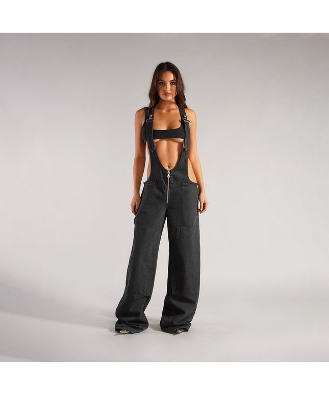 Denim Overalls with Pockets Fashion Loose Suspender Jumpsuit Streetwear Jeans Pants