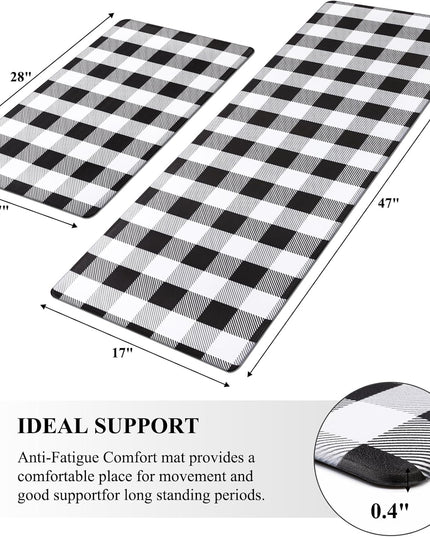 anti Fatigue Kitchen Mat Set of 2, Farmhouse Kitchen Rugs Non Skid Washable, Cushioned Kitchen Mats for Floor, Waterproof Memory Foam Kitchen Floor Mats, Standing Desk Mat Kitchen Runner Carpet