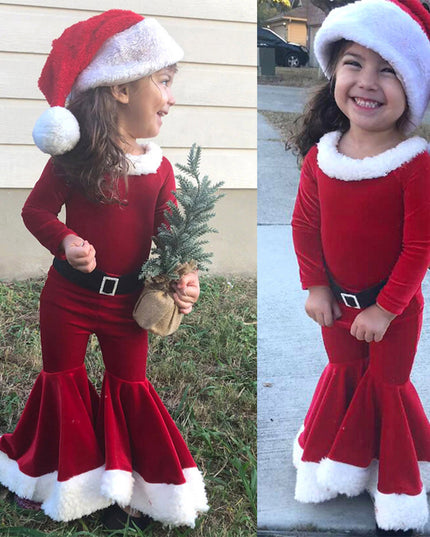 Winter Christmas Long-sleeved Shirt Bell Bottoms Hat Three-piece Children's Clothing