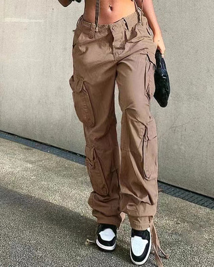 Trousers With Pockets Low Waist Overalls Cargo Pants
