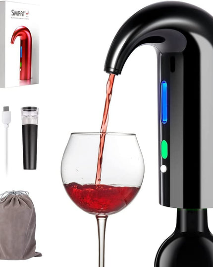 Electric Wine Aerator, Electric Wine Pourer and Wine Dispenser Pump, Multi-Smart Automatic Filter Wine Dispenser with USB Rechargeable for Travel, Home and Bar(Black)