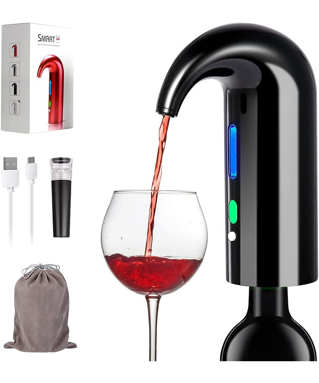 Electric Wine Aerator, Electric Wine Pourer and Wine Dispenser Pump, Multi-Smart Automatic Filter Wine Dispenser with USB Rechargeable for Travel, Home and Bar(Black)