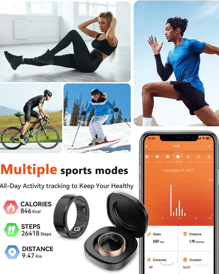 2025 Smart Health Tracker Ring for Men & Women - IP68 Waterproof Fitness & Sleep Monitor with Heart Rate, Blood Oxygen, Steps, Distance, Calories, Air Shutter & 7-Day Charging Case - Silver #10