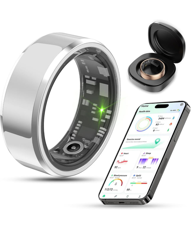 2025 Smart Health Tracker Ring for Men & Women - IP68 Waterproof Fitness & Sleep Monitor with Heart Rate, Blood Oxygen, Steps, Distance, Calories, Air Shutter & 7-Day Charging Case - Silver #10
