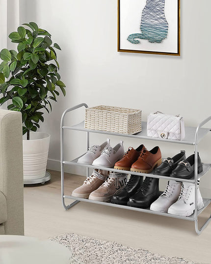 3-Tier Shoe Rack, Fabric Shoe Shelf for Closet Bedroom Entryway (Light Gray)