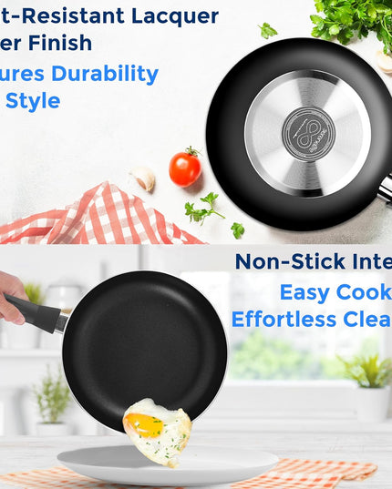 Kitchenware Pots & Pans Basic Kitchen Cookware, Black Non-Stick Coating Inside, Heat Resistant Lacquer (20-Piece Set), One Size