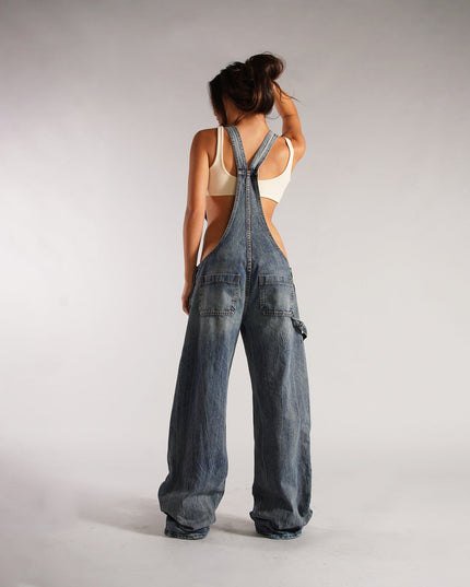 Denim Overalls with Pockets Fashion Loose Suspender Jumpsuit Streetwear Jeans Pants