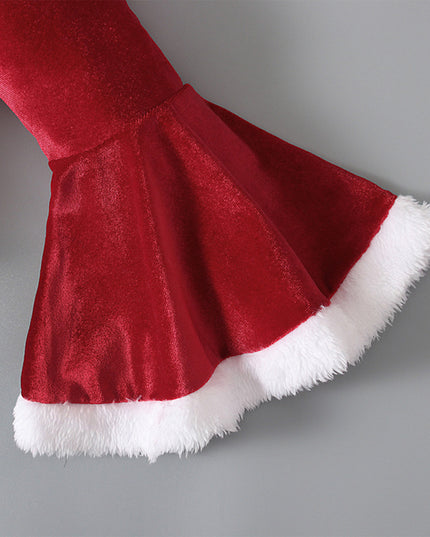 Winter Christmas Long-sleeved Shirt Bell Bottoms Hat Three-piece Children's Clothing