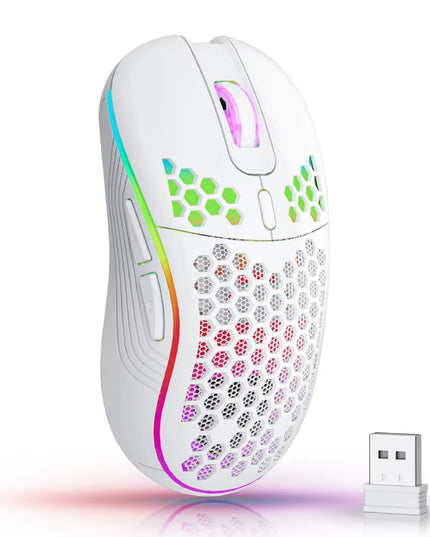 2.4G Wireless Mouse with RGB Backlit 6-Button 3-Speed DPI Type C Rechargeable Ergonomic Honeycomb Design Gaming Mouse