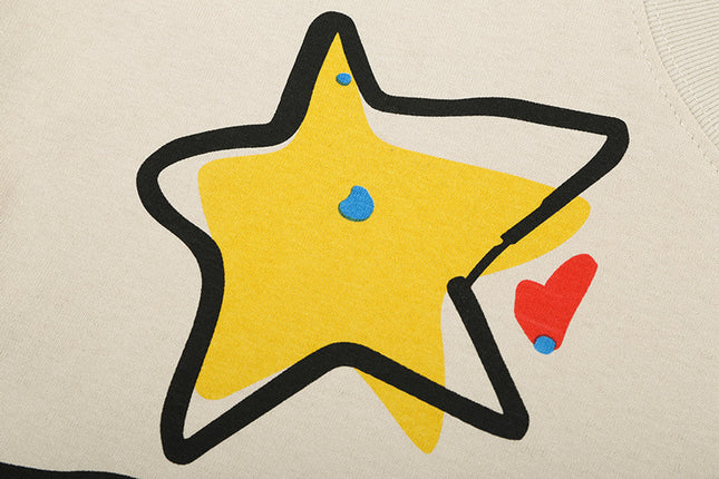 Loose Graffiti Stars Print T-Shirts