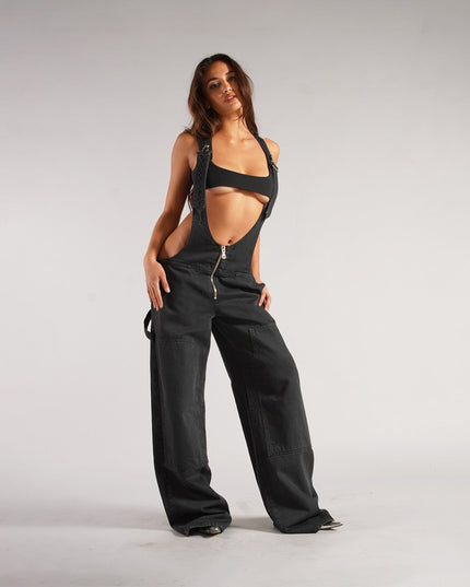 Denim Overalls with Pockets Fashion Loose Suspender Jumpsuit Streetwear Jeans Pants