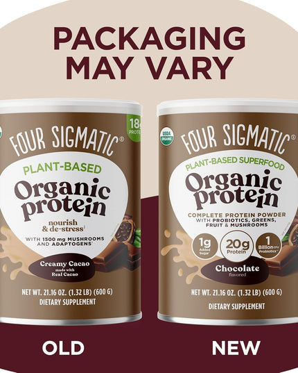 Organic Plant-Based Protein Powder Creamy Cacao Protein with Lion’S Mane, Chaga, Cordyceps and More | Clean Vegan Protein Elevated for Brain Function and Immune Support | 21.16 Oz