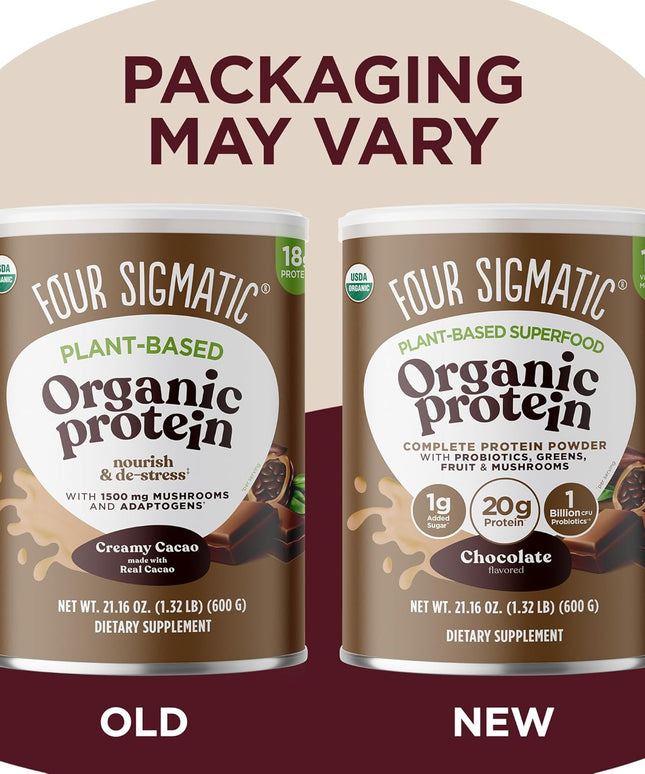 Organic Plant-Based Protein Powder Creamy Cacao Protein with Lion’S Mane, Chaga, Cordyceps and More | Clean Vegan Protein Elevated for Brain Function and Immune Support | 21.16 Oz
