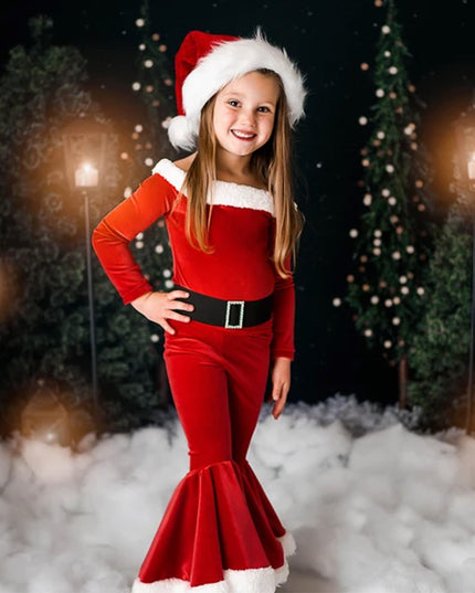 Winter Christmas Long-sleeved Shirt Bell Bottoms Hat Three-piece Children's Clothing