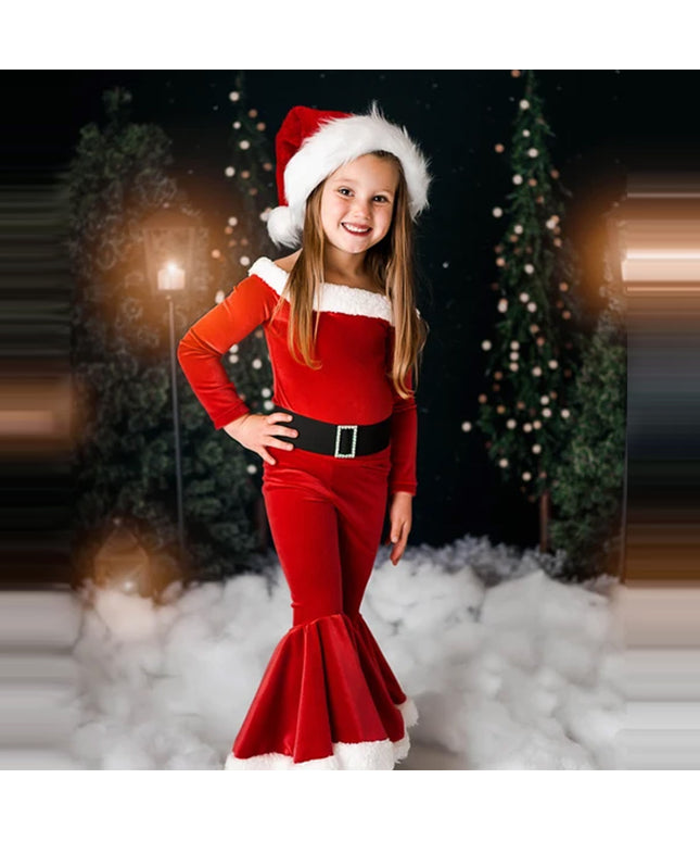 Winter Christmas Long-sleeved Shirt Bell Bottoms Hat Three-piece Children's Clothing