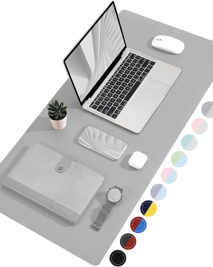 Dual Sided Desk Pad, Large Desk Mat, Waterproof Desk Blotter Protector Mouse Pad, Leather Desk Pad Large for Keyboard and Mouse (36" X 17", Gray/Sliver)