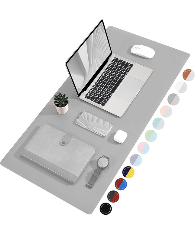 Dual Sided Desk Pad, Large Desk Mat, Waterproof Desk Blotter Protector Mouse Pad, Leather Desk Pad Large for Keyboard and Mouse (36" X 17", Gray/Sliver)