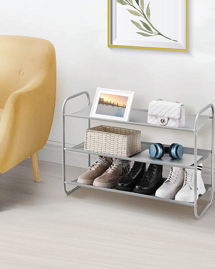 3-Tier Shoe Rack, Fabric Shoe Shelf for Closet Bedroom Entryway (Light Gray)