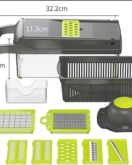 Vegetable Chopper Mandoline Slicer Cutter Chopper and Grater 12 in 1 Vegetable Slicer Cheese Slicer Onion Chopper Gray