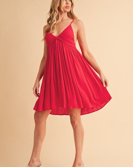 Aemi + Co Ruched Plunge Mini Cami Dress