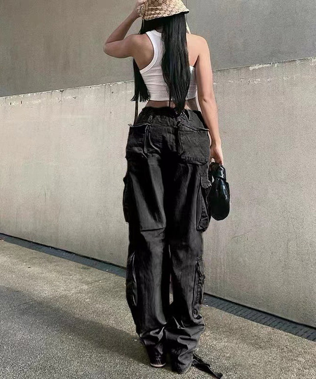 Trousers With Pockets Low Waist Overalls Cargo Pants