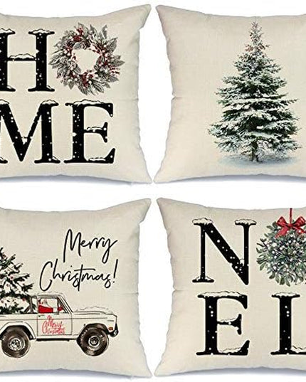 Christmas Pillow Covers 16X16 Set of 4, Home Noel Truck Christmas